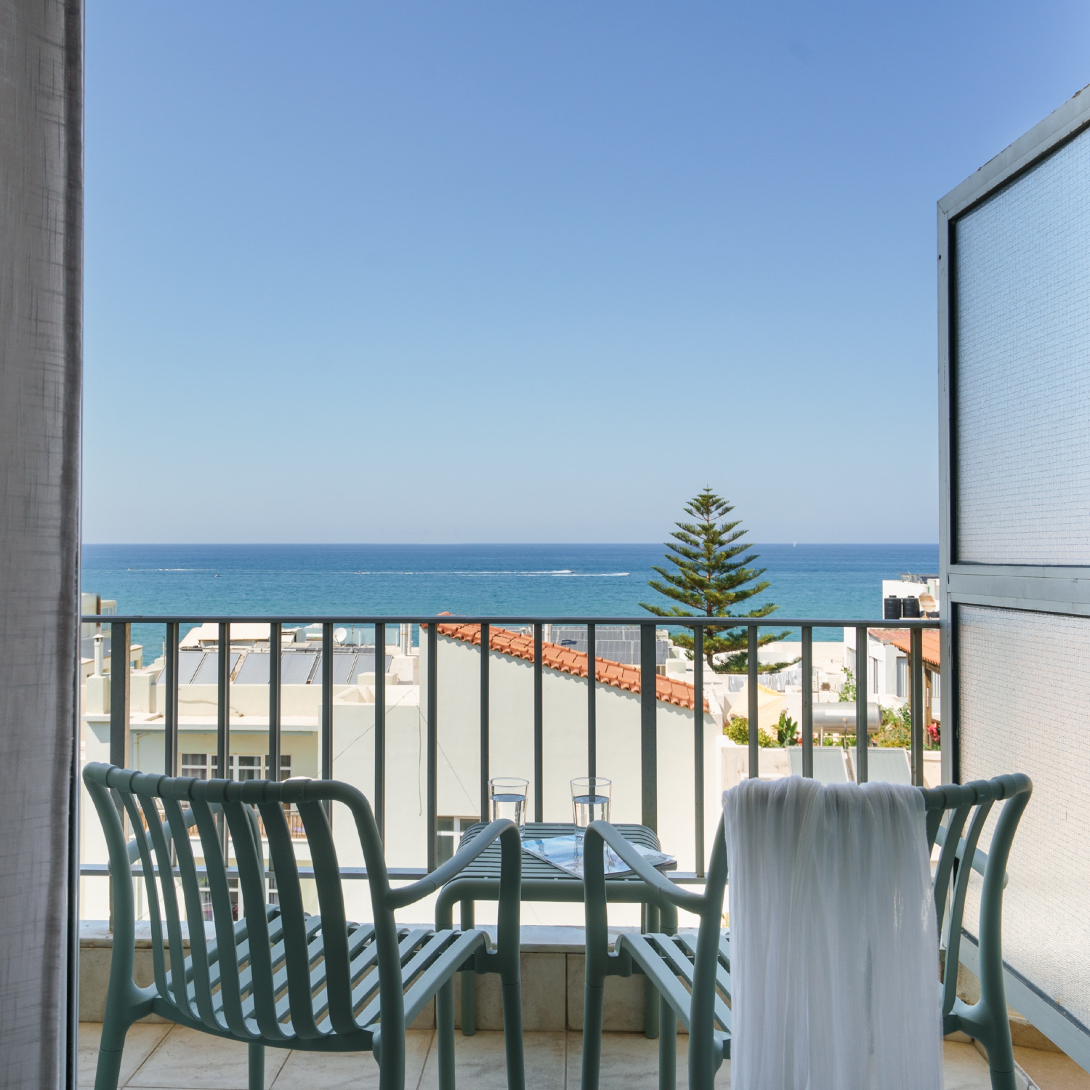 Balcony at Costa Apartment overlooking the Cretan Sea